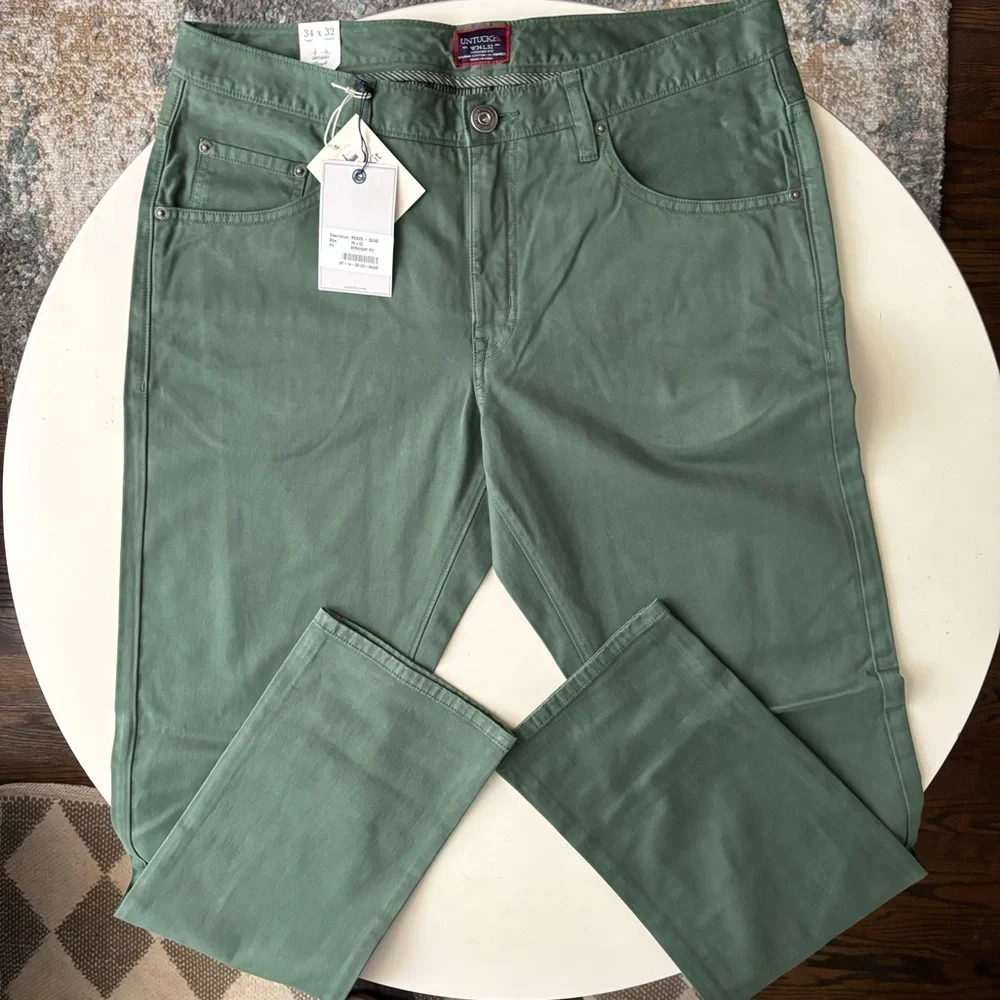 UNTUCKit Men’s Straight Fit 5-Pocket Pima Cotton Pant 34x32 Olive Green New